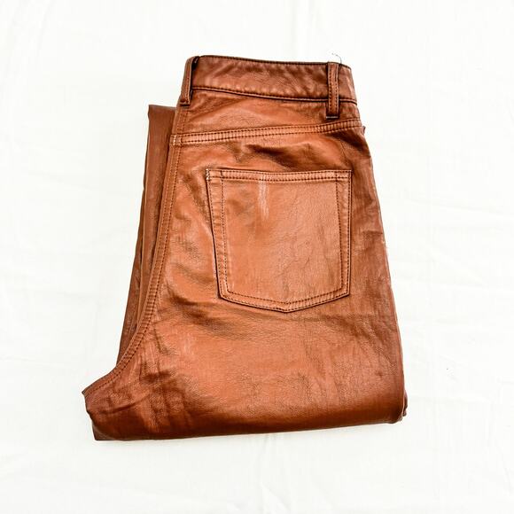 Wilfred Brown Faux Leather Straight Zip Fly Leg Dress Pants SIze 6 - Picture 1 of 10